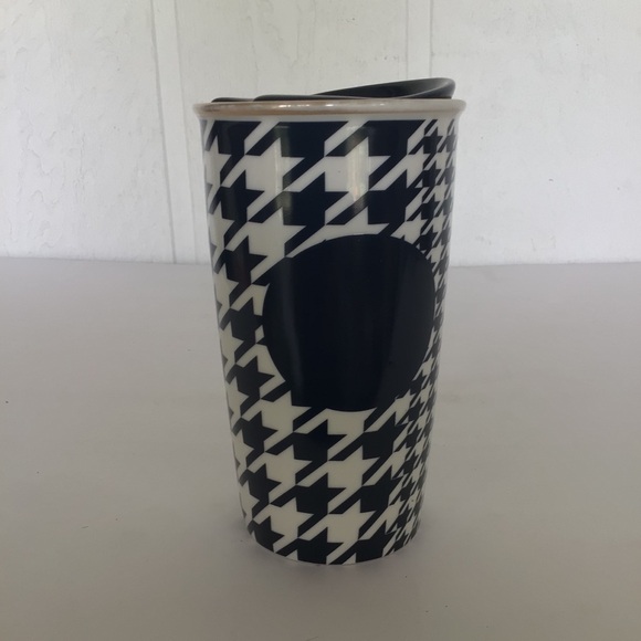 STARBUCKS 2015 HOUNDSTOOTH TUMBLER NAVY AND GOLD CERAMIC COFFEE 12 FL OZ TUMBLER - Picture 3 of 10